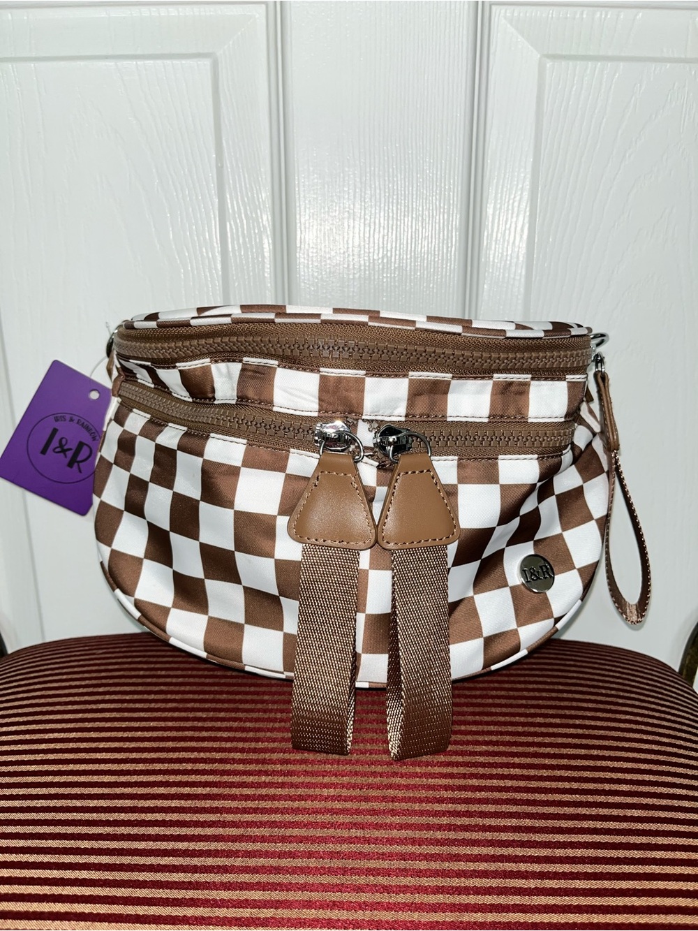 Iris & Rainbow Caramel and White Checkered Best Version Bag w/Matching Wallet